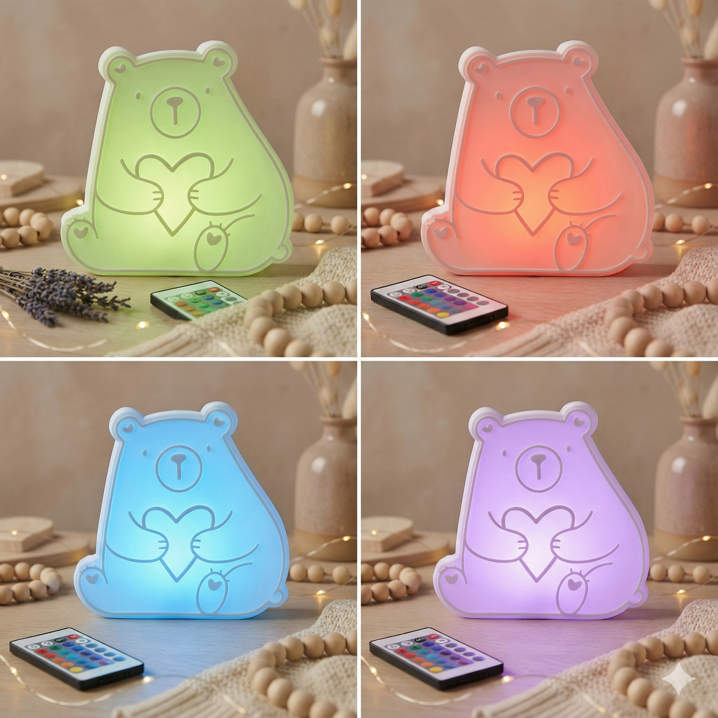 Süßes Bären Nachtlicht für Kinder mit Fernbedienung – Nachhaltige 3D-Druck Lampe aus PLA